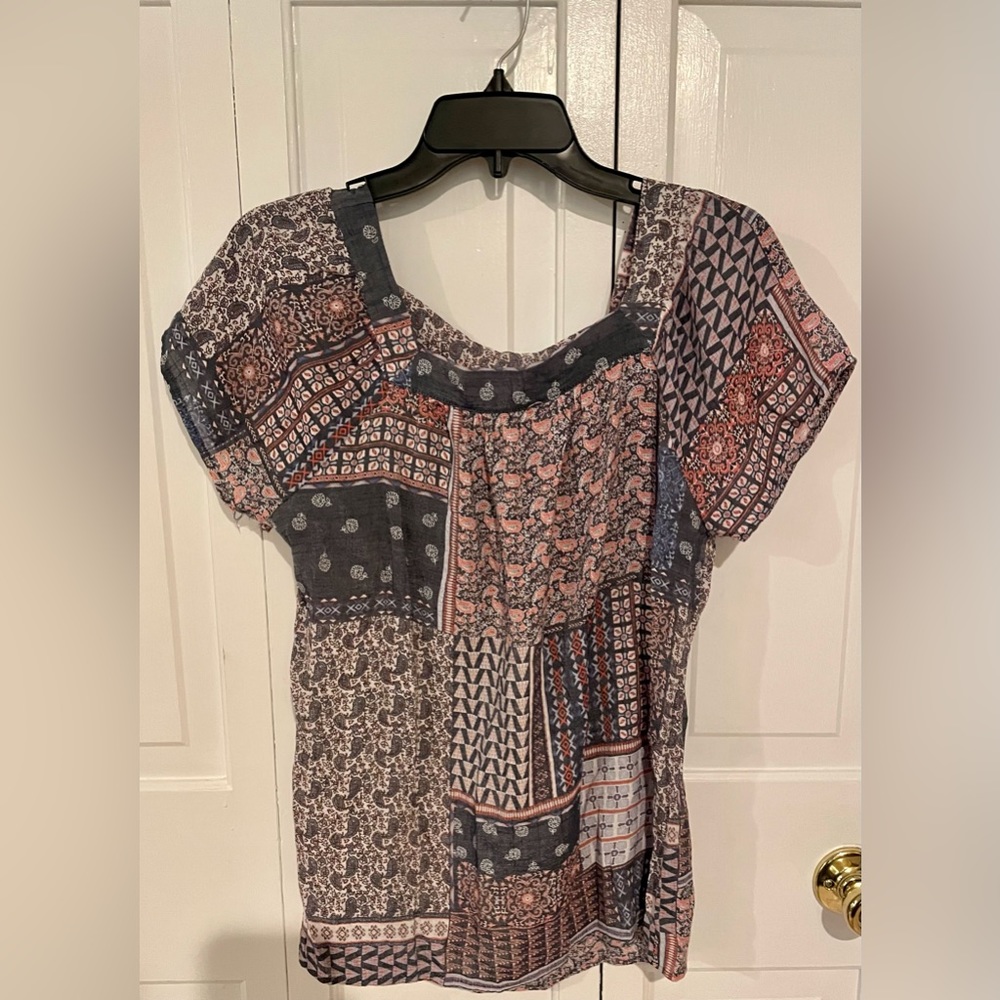 Christopher & Banks Square neck blue short sleeved top Sz M